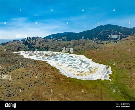 Aerial view of Spotted Lake, saline, alkaline lake located in Osoyoos ...