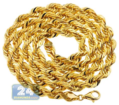 Pure 24K Yellow Gold Solid Rope Mens Chain Necklace 7 mm