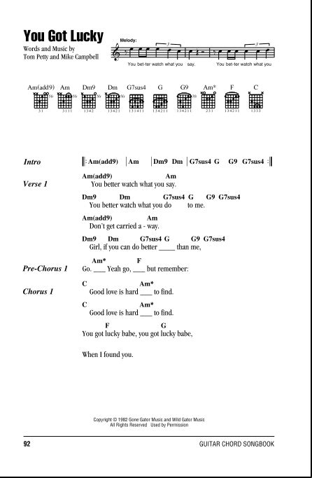 You Got Lucky - Guitar Chords/Lyrics | zZounds