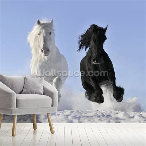 Horses in Snow Wallpaper | Wallsauce UK