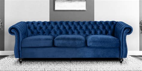 Phenomenal Velvet 3 Seater Sofa in Navy Blue Colour - Dreamzz Furniture | Online Furniture Shop