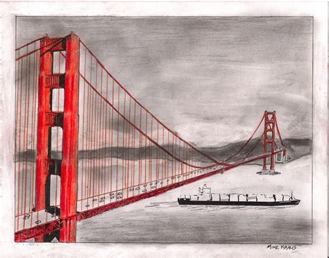 Golden Gate Bridge, 2014: graphite, ink, colored pencil © copyright Mike Kraus | Golden gate ...