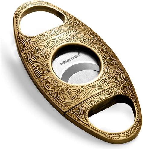 CIGARLOONG Cigar Cutter Stainless Steel Bronze Engraved Double Cut ...