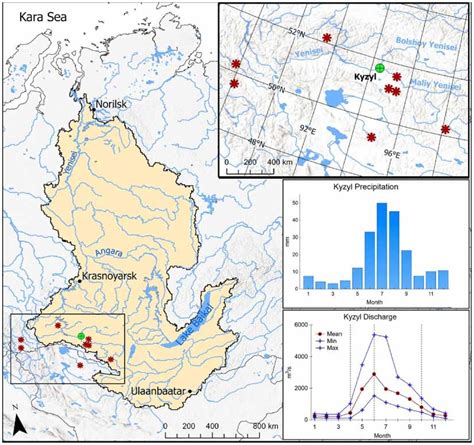 Map of the Yenisei River basin with locations of tree-ring sites (red ...