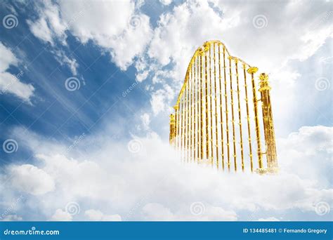 Gold Heavens Gate in the Sky / 3D Illustration Stock Illustration - Illustration of light ...