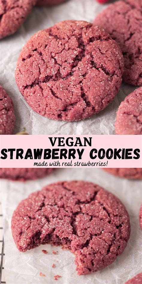 vegan strawberry cookies on a baking sheet