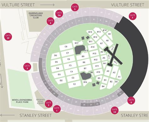 The Gabba Brisbane Cricket Ground Seating Map 2023 with Rows, Parking ...