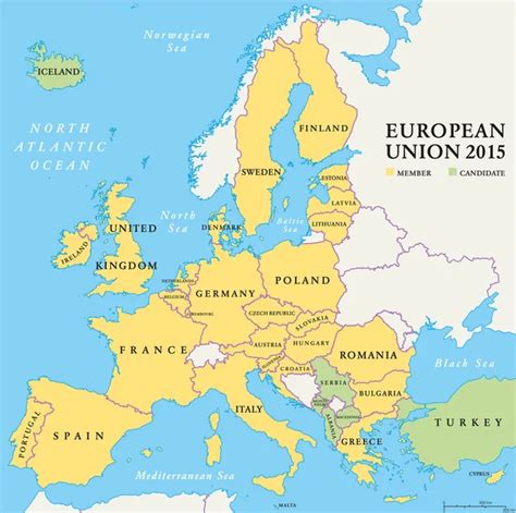 European Union Countries Political Map 2015 - Stock Image - Everypixel