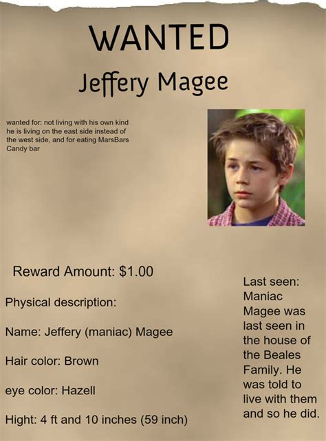 Jeffrey Magee Wanted Poster - Evan's Site