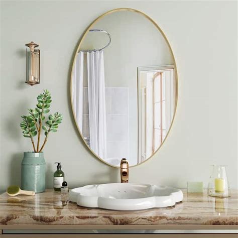 24 in. W x 35 in. H Small Oval Steel Framed Wall Bathroom Vanity Mirror in Brushed Nickel NXG003 ...