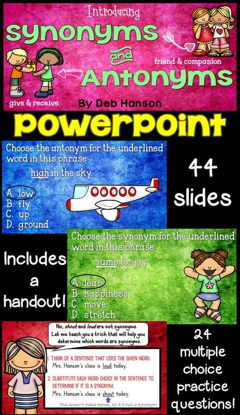 Synonyms and Antonyms PowerPoint! Use this to introduce synonyms and ...