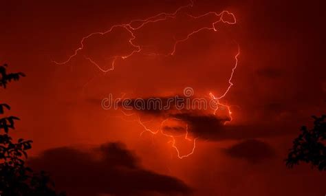 Red Thunderstorm Background. Stock Photo - Image of storm, electric ...