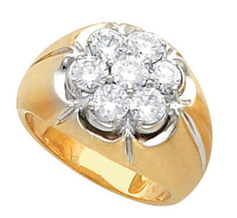 14k Yellow Gold Mens Cluster Diamond Ring 1.0 ctw Solid Back | Sarraf.com