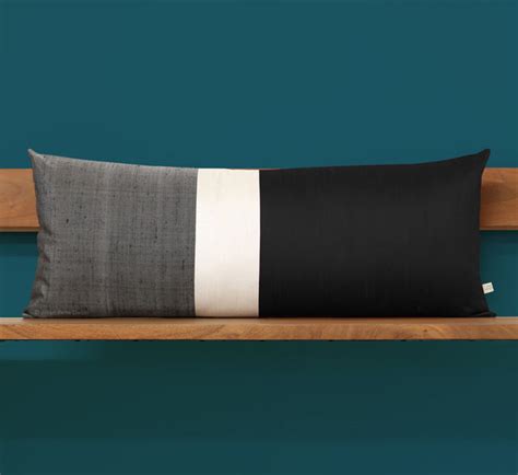 Silk Colorblock Pillow by Jillian Rene Decor - Black, Cream and Gray