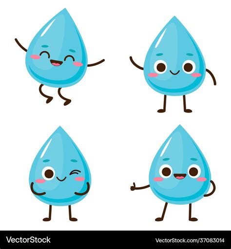 Cute blue water drop character set Royalty Free Vector Image