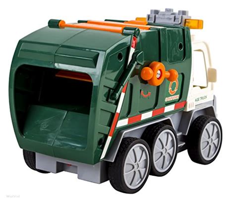 WolVol 4 Channel Electric Remote Control Take-A-Part Garbage Truck Toy with Lights, Can open top ...