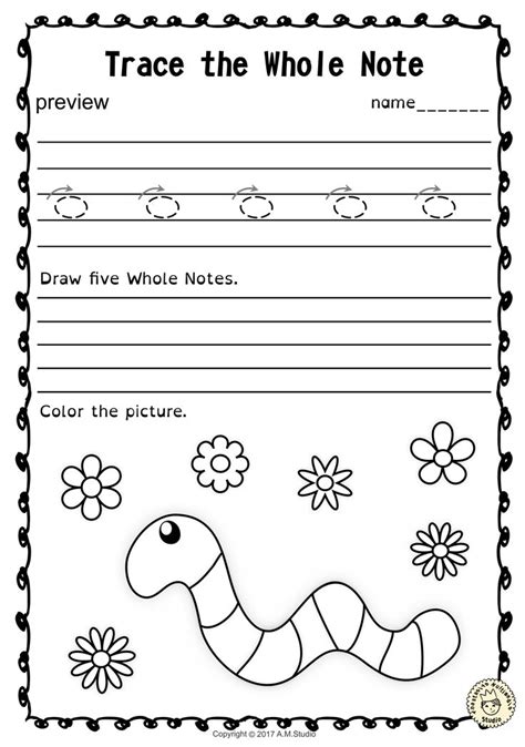 Tracing Music Notes Worksheets for Spring from Anastasiya Multimedia Studio | Music worksheets ...