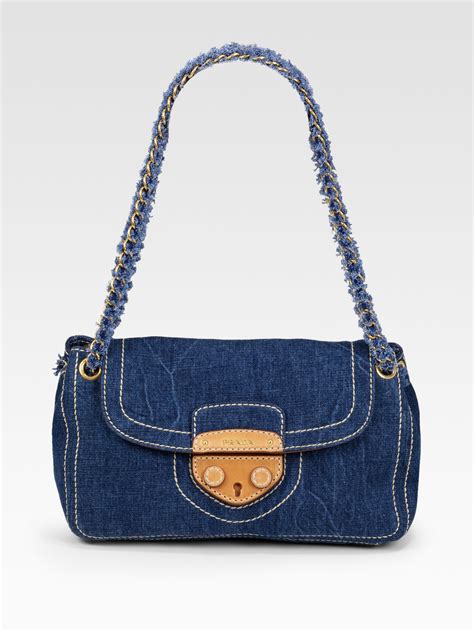 Lyst - Prada Denim Shoulder Bag in Blue