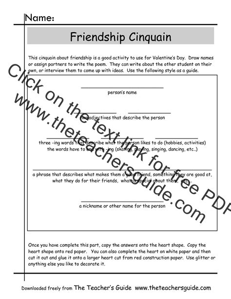 Cinquain Poems Worksheets from The Teacher's Guide