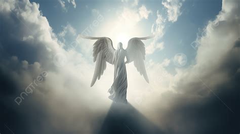 White Angel Is Standing With Wings Out Of The Clouds Background, Free Pictures Of Angels In ...