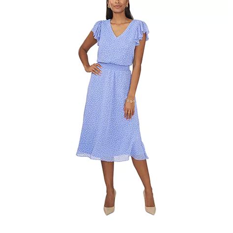 MSK Short Sleeve Dots Midi Fit + Flare Dress, Color: Blue White - JCPenney