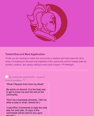 Twitch/Discord Mod Application Form Template | Jotform