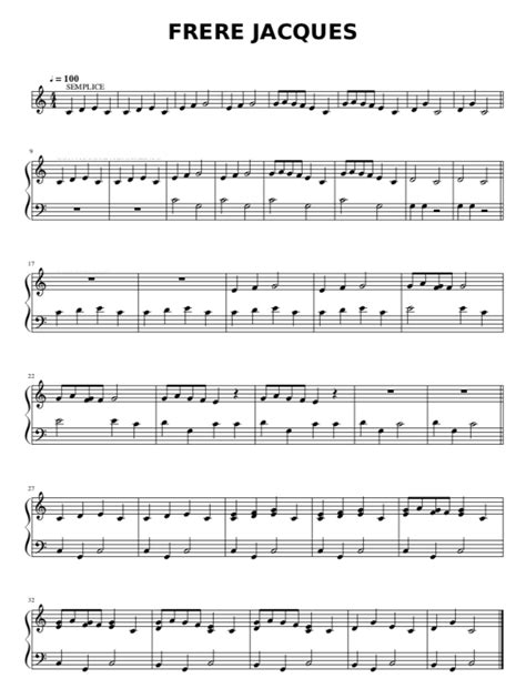 Frere Jacques - Easy Sheet Music in PDF - La Touche Musicale