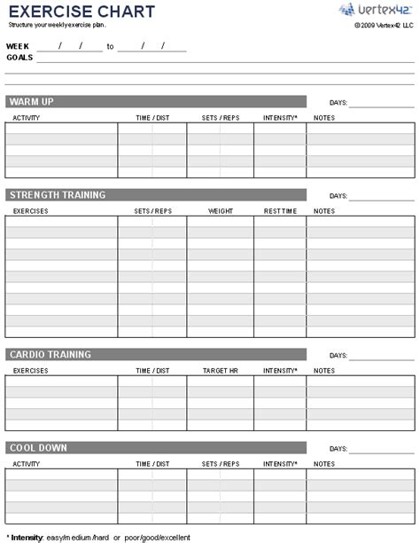 Free Exercise Chart - Printable Exercise Chart Template