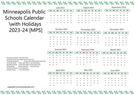 Minneapolis Public Schools Calendar with Holidays 2023-24 [MPS]