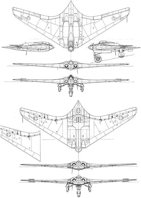 Horten ho-229A Blueprint - Download free blueprint for 3D modeling ...