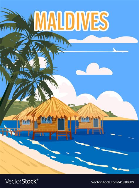 Maldives tropical resort poster vintage beach Vector Image