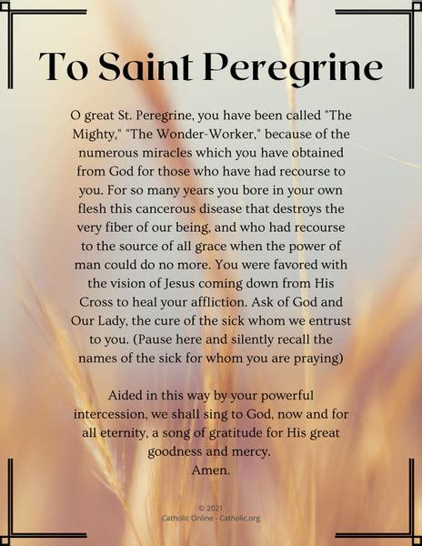 Prayer to Saint Peregrine (FREE PDF) – Catholic Online Learning Resources