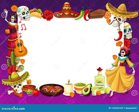 Day of Death Holiday in Mexico, Frame of Symbols Stock Vector - Illustration of aztec, holiday ...