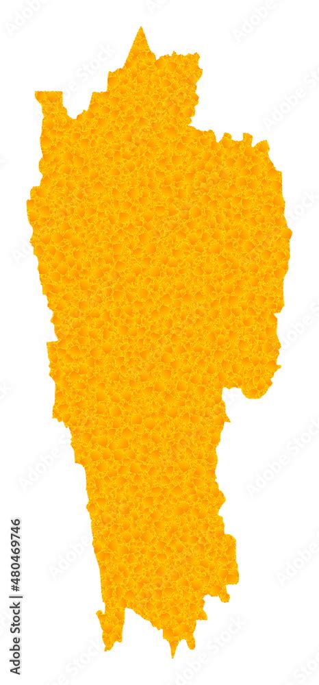 Vector Golden map of Mizoram State. Map of Mizoram State is isolated on ...