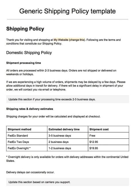 Ecommerce Shipping Policy Template