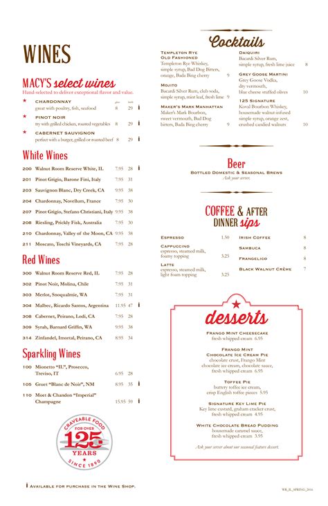 Walnut Room Menu | macysrestaurants.com