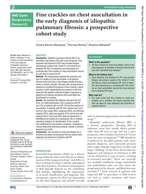 (PDF) Fine crackles on chest auscultation in the early diagnosis of idiopathic pulmonary ...