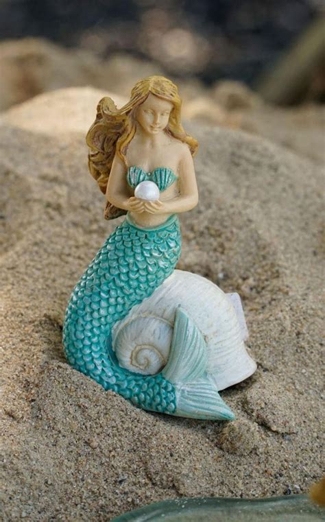 Miniature Green Mermaid Figurine Sitting on Seashell Holding | Etsy