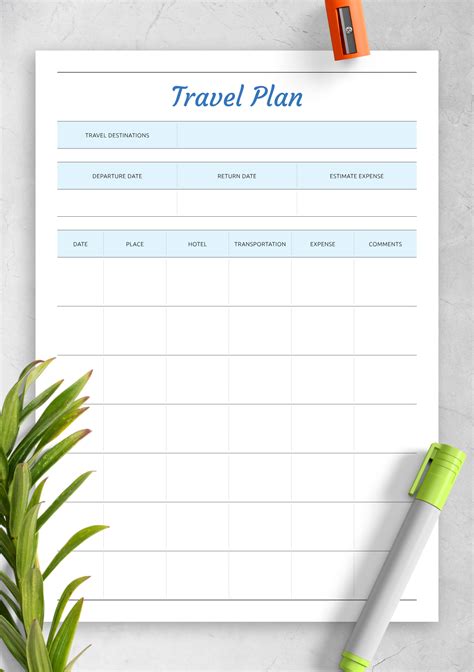 Download Printable Travel Plan Template PDF