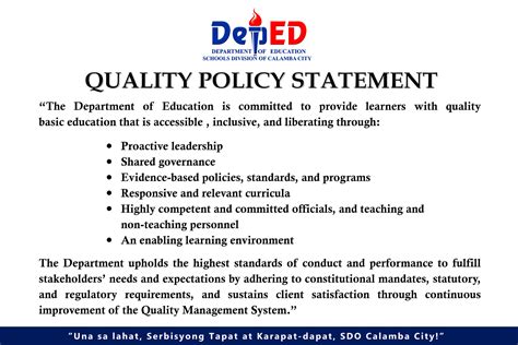 DepEd Quality Policy Statement - DepEd Tayo Calamba City