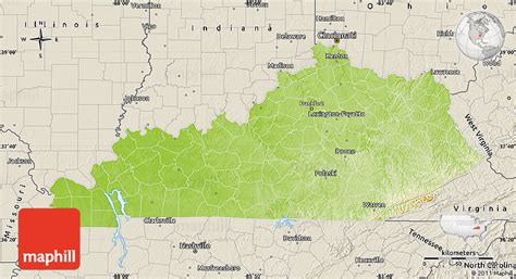 Physical Map of Kentucky, shaded relief outside