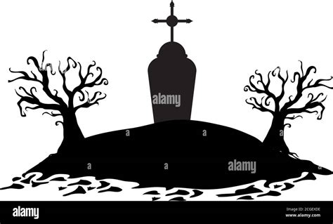 grave with cross in dry forest scene vector design, death tomb ...