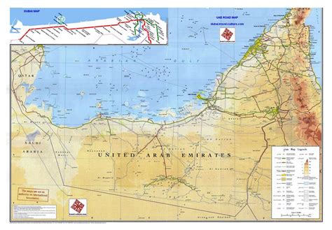 Detailed road and elevation map of UAE | UAE (United Arab Emirates ...