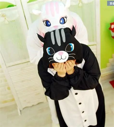 Midnight Cat Onesies Anime Cosplay Pajamas Adult Animal Black Cat Onesie Sleepwear Sleepsuit for ...