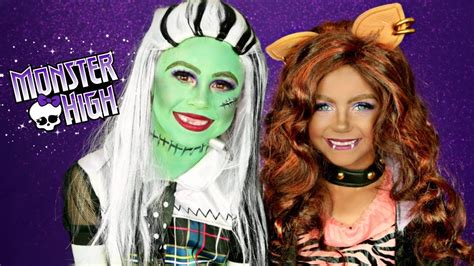 Monster High Frankie Stein and Clawdeen Wolf Costumes and Makeup - YouTube