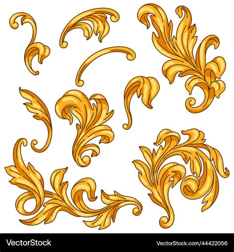 Decorative set of floral elements in baroque style