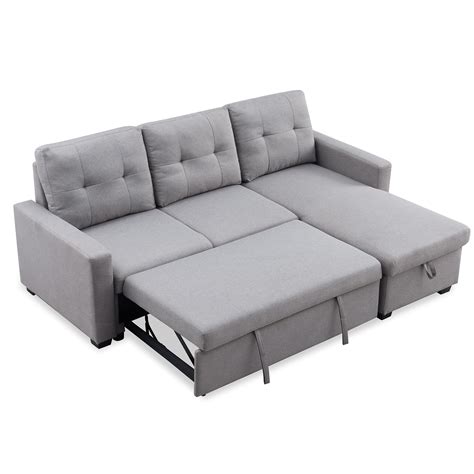 82" Reversible Sleeper Sectional Sofa, L Shape Corner sofa-bed with storage, 3 seat both left ...