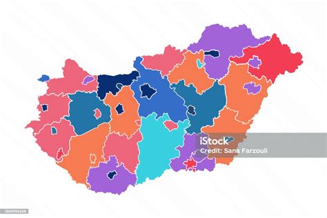 Multicolor Map Of Hungary With Provinces Stock Illustration - Download ...