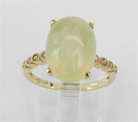 Diamond Lemon Quartz Peridot Unique Engagement Ring 14K Yellow Gold Size 7