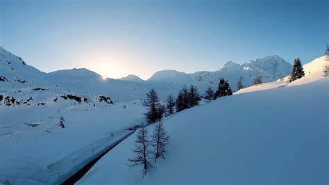 winter landscape. snow covered mountains. aerial view. fly over Stock ...